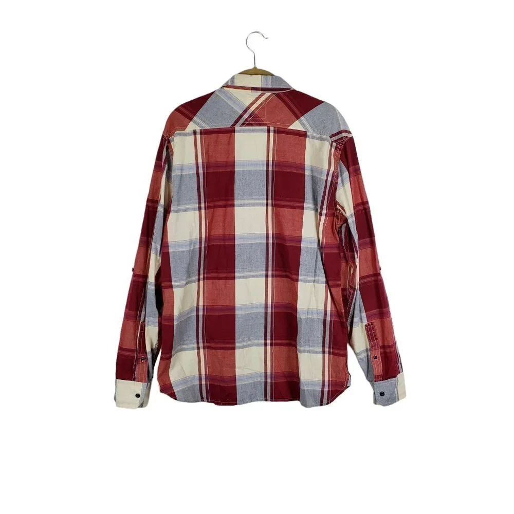 Levis Button Up Shirt Lightweight Long Sleeve Red Blue Retro Plaid Size Large